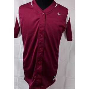 NIKE Mens XL Maroon White Short Sleeve Baseball Button Up Logo Jersey